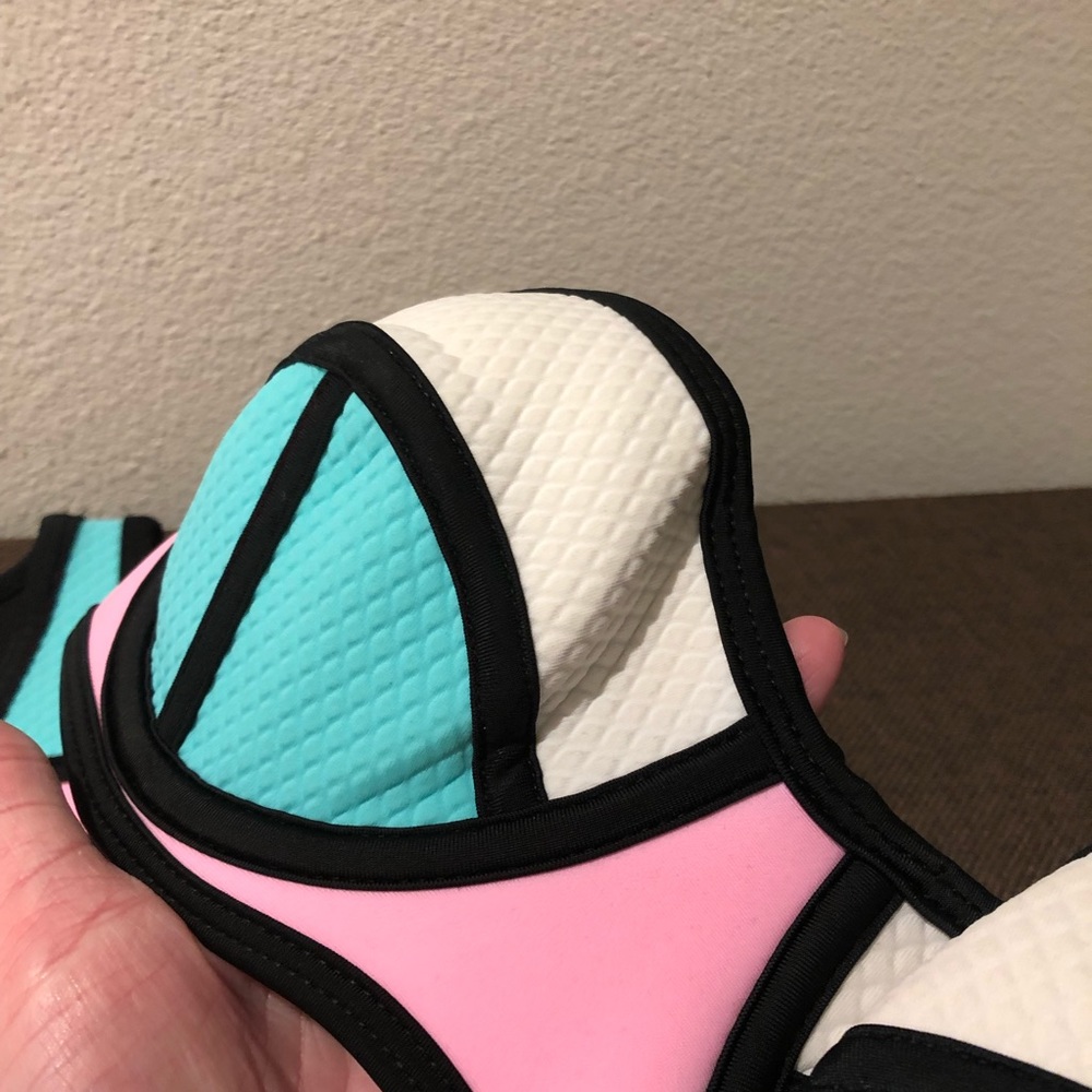 Neoprene Bikini Balconet Turquoise Pink White - Picture 4 of 8